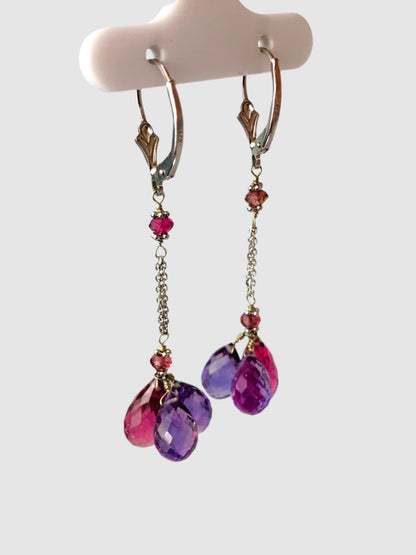 Pink Tourmaline And Amethyst Tassel Earrings in 14KW - EAR-200-TASGM14W-AMYPT