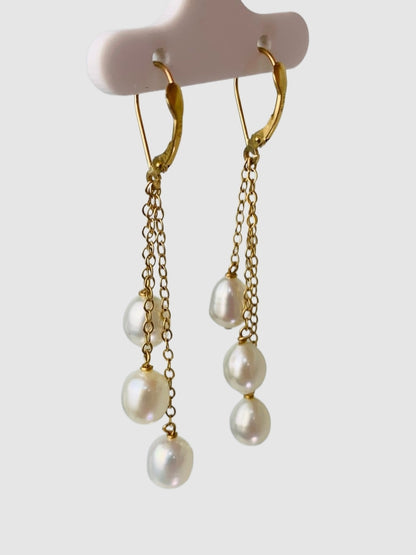White Freshwater Pearl Tassel Earrings in 14KY - EAR-203-TASPRL14Y-WH