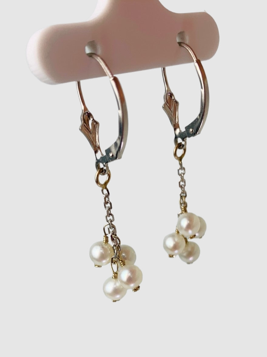 White Freshwater Pearl Tassel Earrings in 14KW - EAR-204-TASPRL14W-WH
