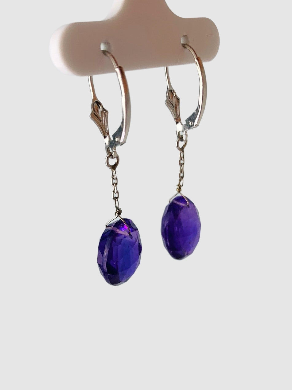 Amethyst Single Stone Drop Earrings in 14KW - EAR-207-1DRPGM14W-AMY