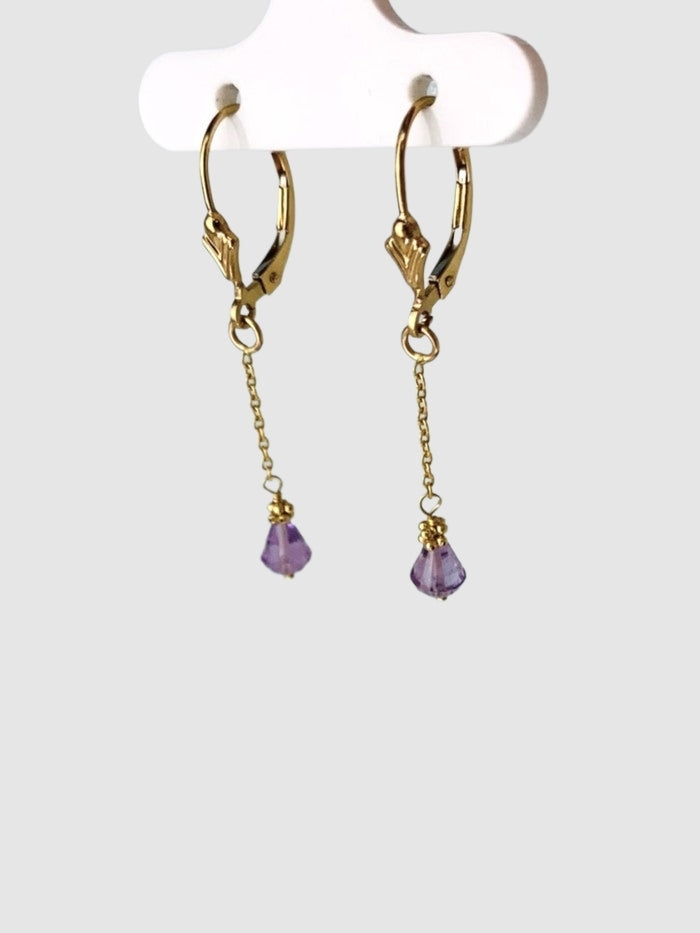 Amethyst Single Stone Drop Earrings in 14KY - EAR-208-1DRPGM14Y-AMY