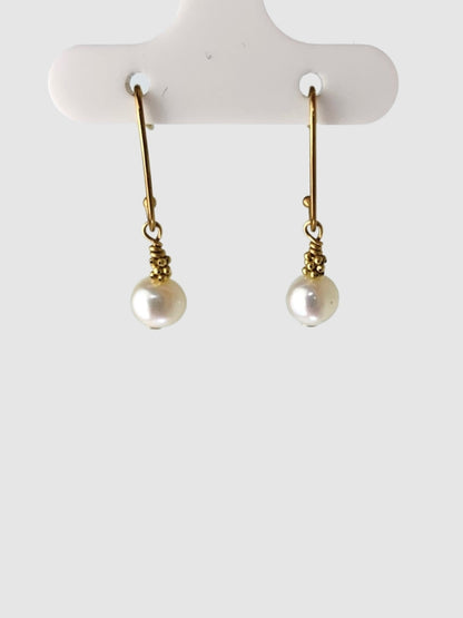 White Pearl Drop Earrings in 14KY - EAR-213-1DRPPRL14Y-WH
