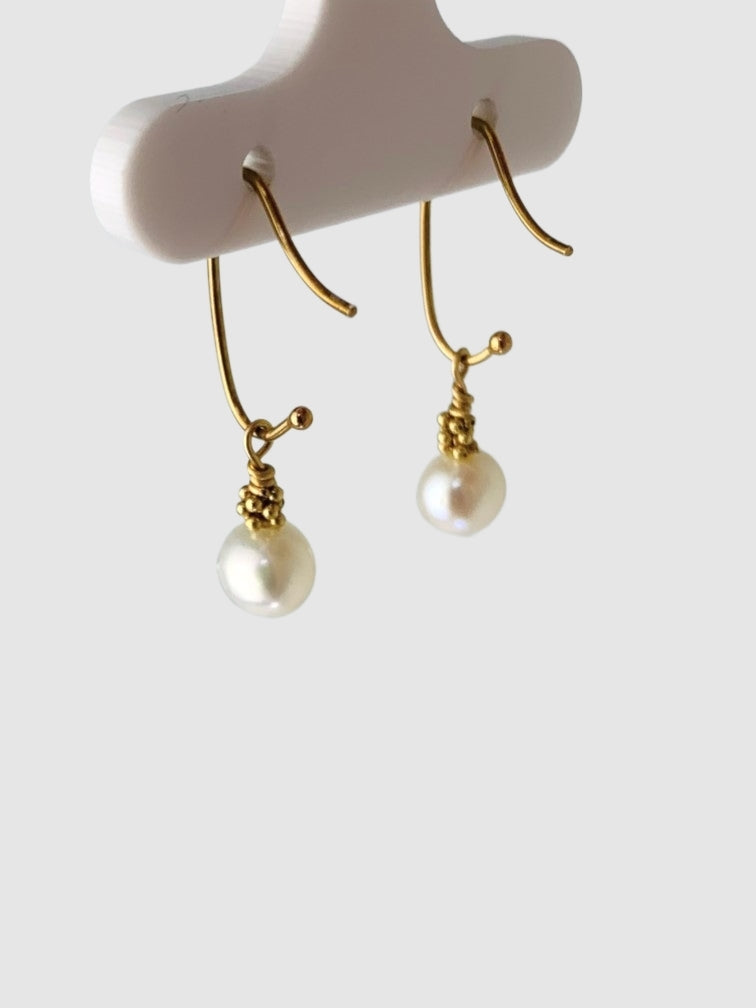 White Pearl Drop Earrings in 14KY - EAR-213-1DRPPRL14Y-WH