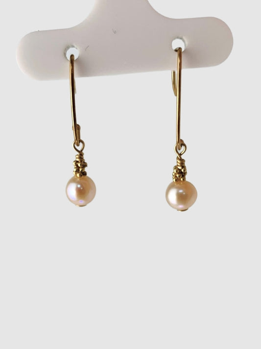 Pink Pearl Drop Earrings in 14KY - EAR-214-1DRPPRL14Y-PK