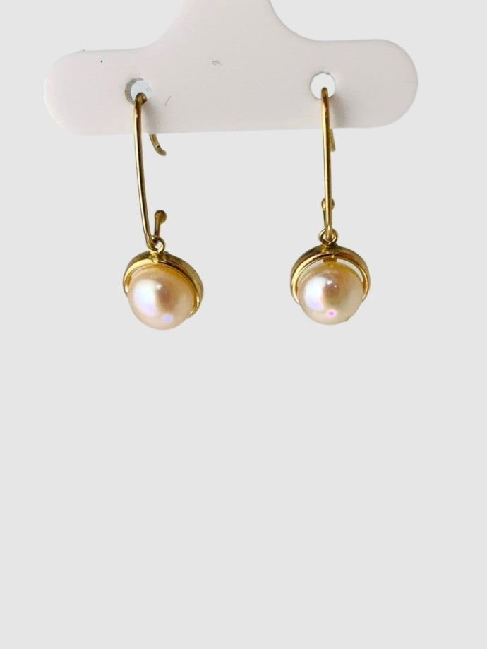 Pink Pearl Drop Earrings in 14KY - EAR-215-1DRPPRL14Y-PK