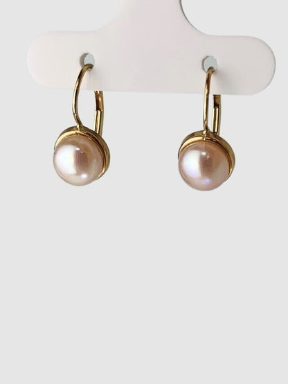 Pink Pearl Drop Earrings in 14KY - EAR-216-1DRPPRL14Y-PK
