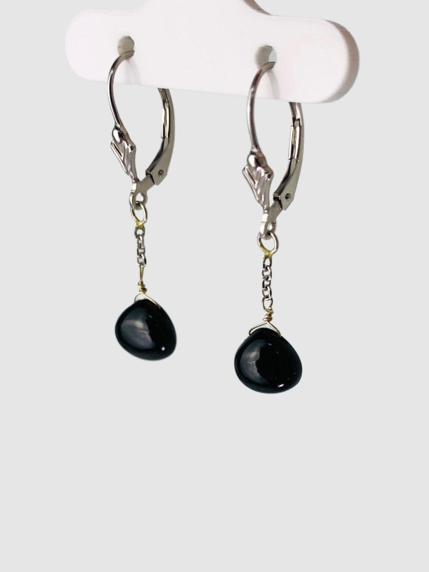 Onyx Single Stone Drop Earrings in 14KW - EAR-233-1DRPGM14W-OX