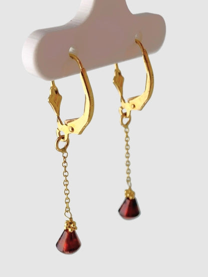 Red Garnet Drop Earrings in 14KY - EAR-248-1DRPGM14Y-GNT