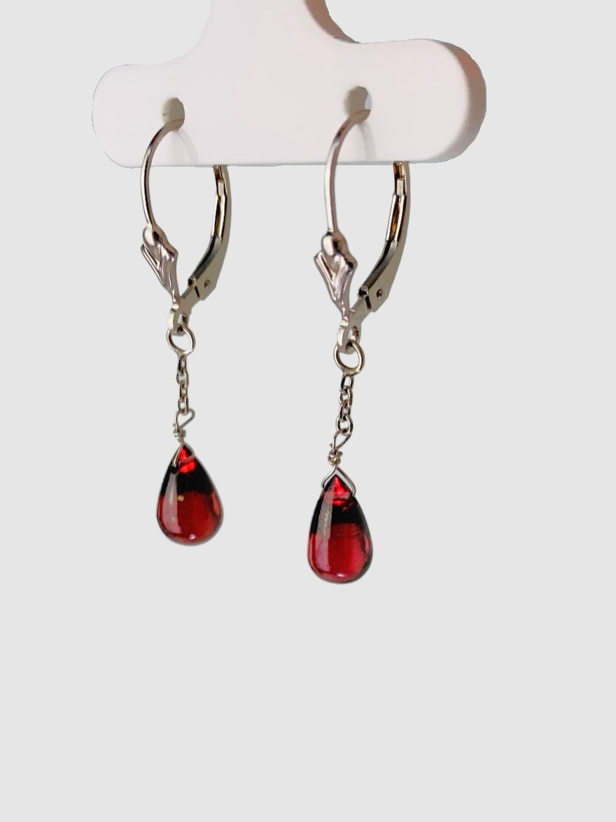 Red Garnet Drop Earrings in 14KW - EAR-249-1DRPGM14W-GNT