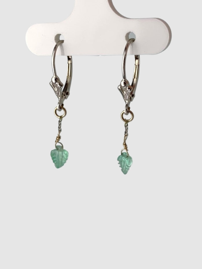 Emerald Leaf Drop Earrings in 14KW - EAR-251-1DRPGM14W-EM