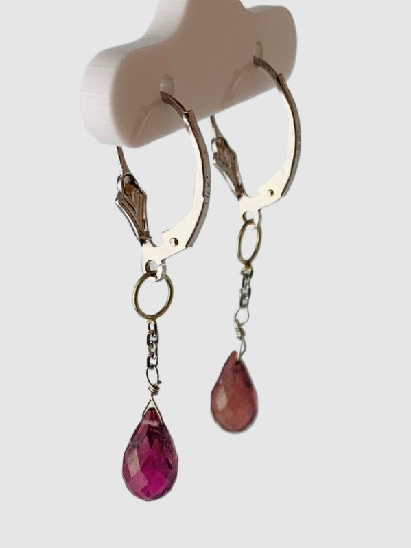 Pink Tourmaline Drop Earrings in 14KW - EAR-258-1DRPGM14W-PT