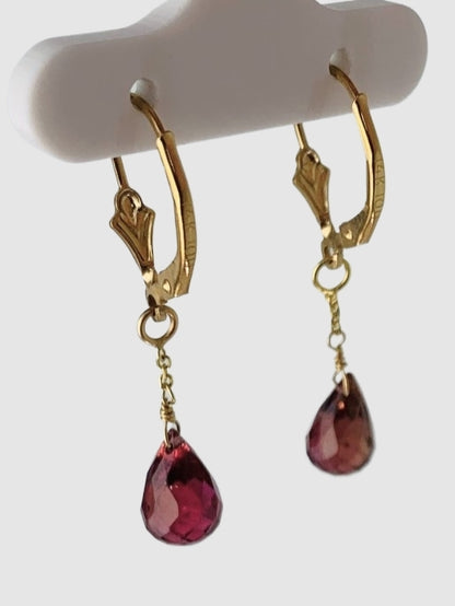 Pink Tourmaline Drop Earrings in 14KY - EAR-258-1DRPGM14Y-PT