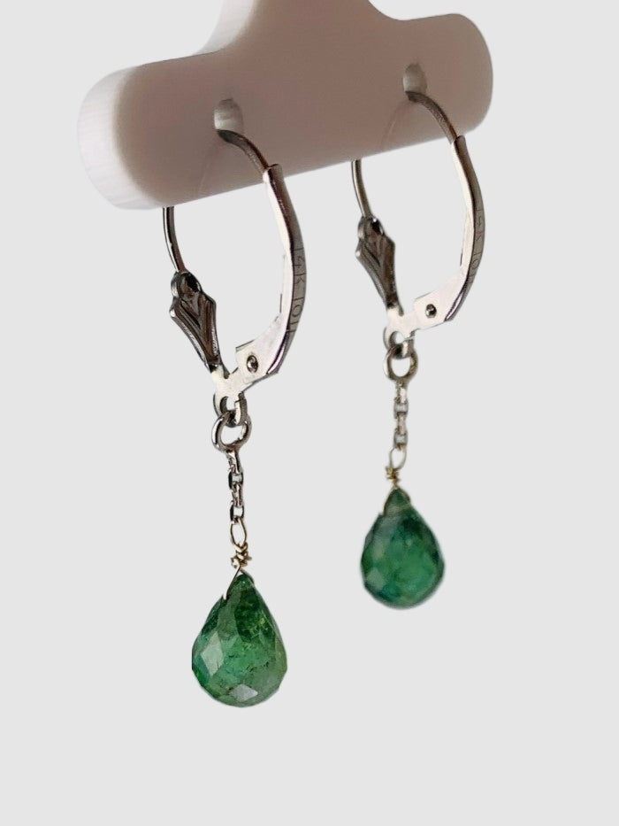 Green Tourmaline Drop Earrings in 14KW - EAR-260-1DRPGM14W-GT