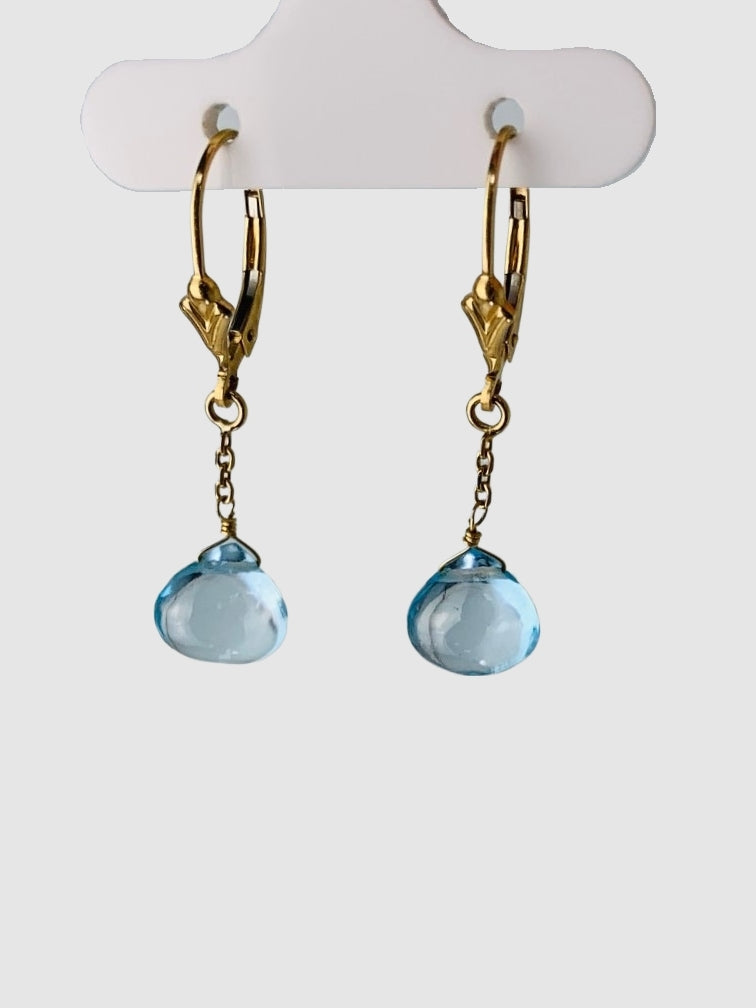 Blue Topaz Drop Earrings in 14KY - EAR-271-1DRPGM14Y-BT