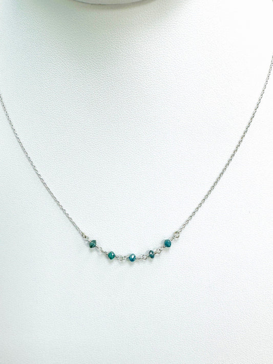 15"-17" Blue Diamond Bead Necklace in 14K White Gold - NCK-808-7ROSDIA14W-BL-17-09031