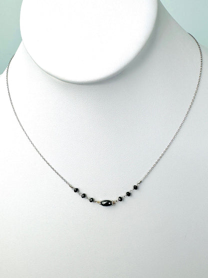 15"-17" Round and Oval Black Diamond Bead Necklace in 14K White Gold -NCK-807-7ROSDIA14W-BK-17-09029