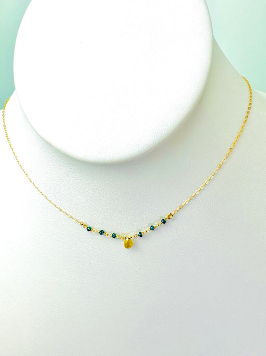15"-17" Yellow and Blue Diamond 7 Station Necklace in 14K Yellow Gold - Small - NCK-809-7ROSDIA14Y-YLBL-17-SM-09033