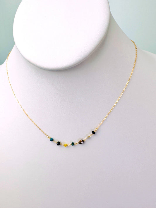 15"-17" Necklace With Blue, Yellow, Brown, Grey, and Black Diamond Beads in 14K Yellow Gold - NCKNCK-805-7ROSDIA14Y-MLTI-17-09025