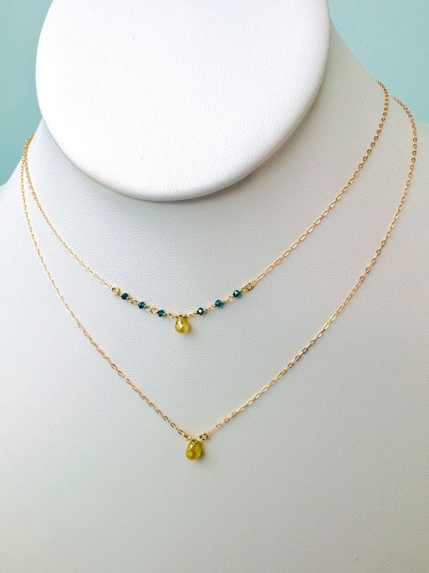 15"-17" Yellow and Blue Diamond 7 Station Necklace in 14K Yellow Gold - Small - NCK-809-7ROSDIA14Y-YLBL-17-SM-09033