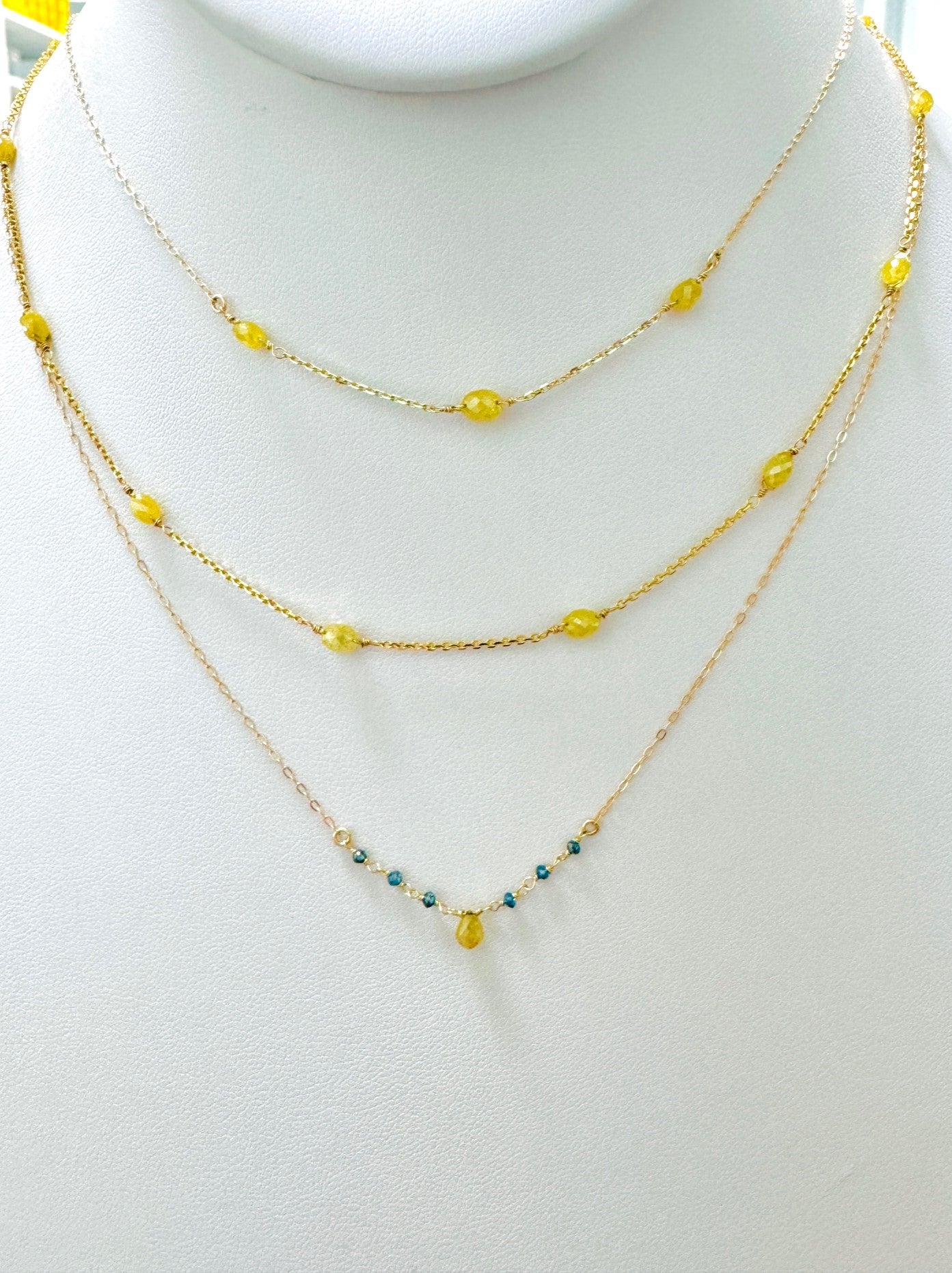 15"-17" Yellow and Blue Diamond 7 Station Necklace in 14K Yellow Gold - Small - NCK-809-7ROSDIA14Y-YLBL-17-SM-09033