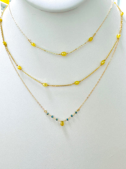 15"-17" Yellow and Blue Diamond 7 Station Necklace in 14K Yellow Gold - Small - NCK-809-7ROSDIA14Y-YLBL-17-SM-09033