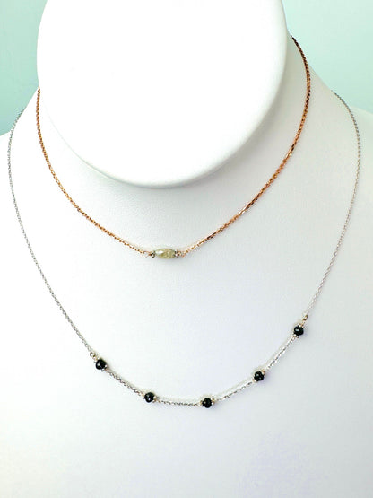 15"-17" Black Diamond Bead Station Necklace in 14k Yellow Gold - NCK-821-TNCDIA14Y-BK-17-09054