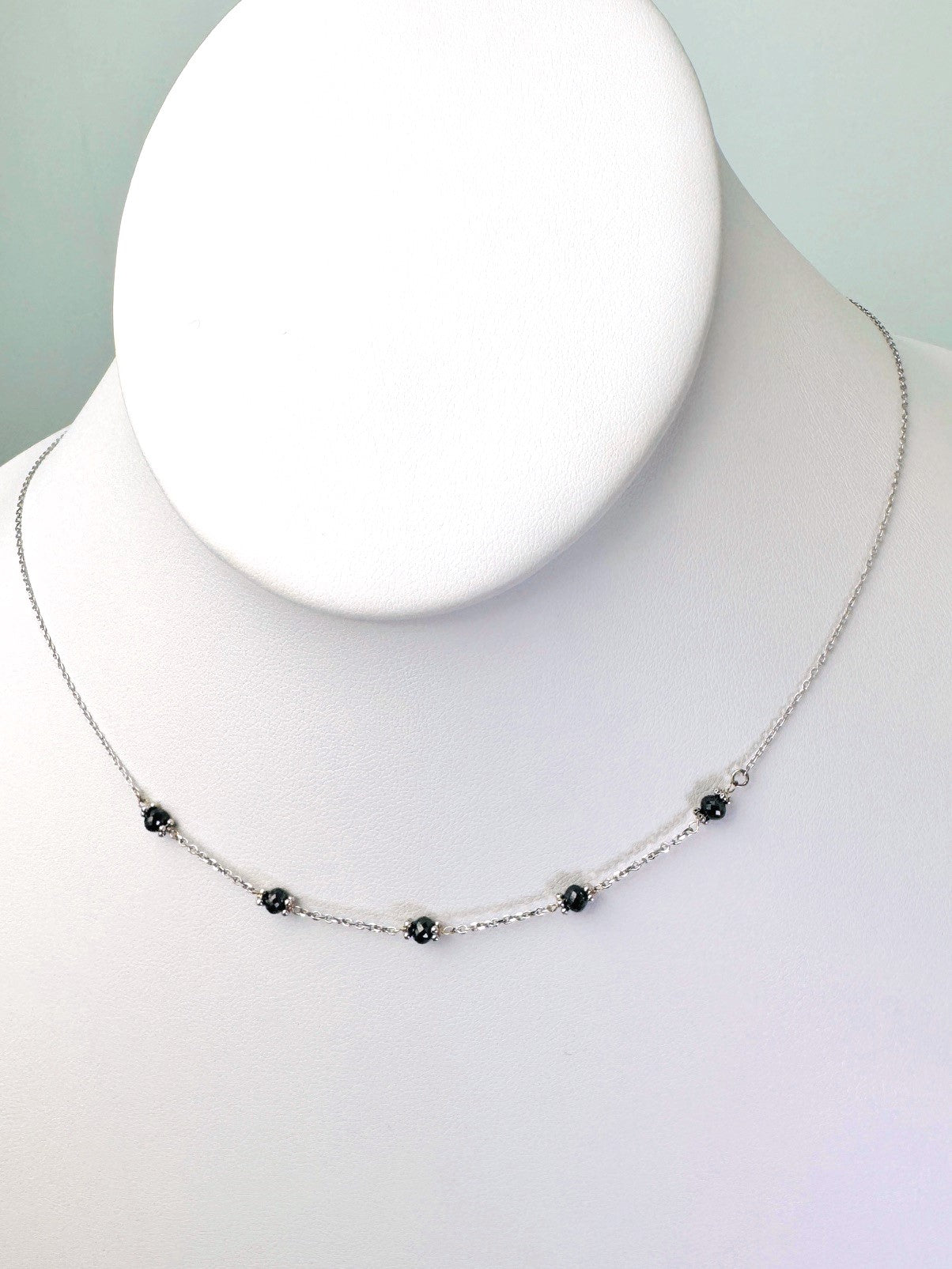 15"-17" Black Diamond Bead Station Necklace in 14k Yellow Gold - NCK-821-TNCDIA14Y-BK-17-09054