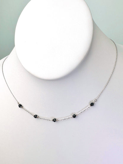 15"-17" Black Diamond Bead Station Necklace in 14k Yellow Gold - NCK-821-TNCDIA14Y-BK-17-09054