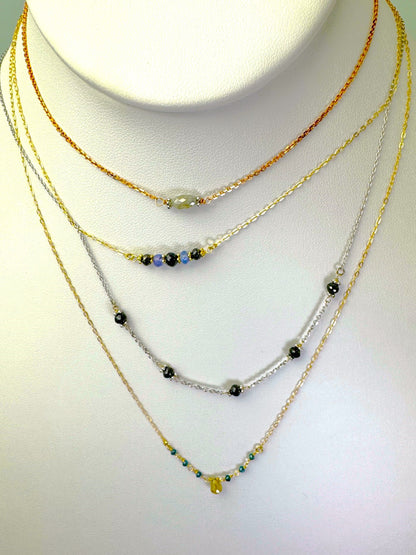 15"-17" Tanzanite and Black Diamond Bead Bar Necklace in 14K White Gold - NCK-816-1MLTIWRPGMDIA14W-TNZBK-17-09046