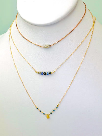 15"-17" Tanzanite and Black Diamond Bead Bar Necklace in 14K Yellow Gold - NCK-816-1MLTIWRPGMDIA14Y-TNZBK-17-09045