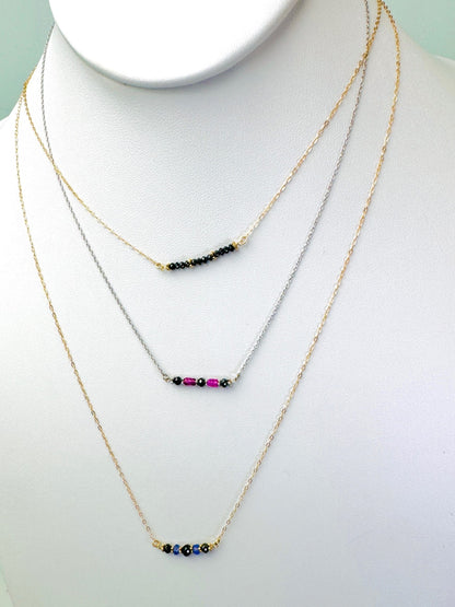15"-17" Pink Sapphire and Black Diamond Delicate Bar Necklace in 14K White Gold - NCK-814-1MLTIWRPGMDIA14W-PSBK-17-09042
