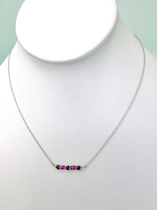 15"-17" Pink Sapphire and Black Diamond Delicate Bar Necklace in 14K Yellow Gold - NCK-814-1MLTIWRPGMDIA14Y-PSBK-17-09043