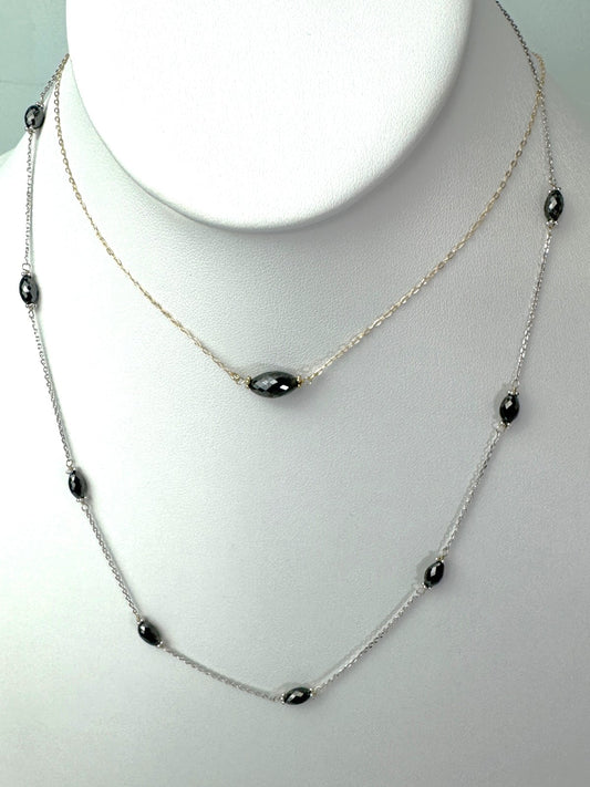 15"-17" Medium Black Diamond Bead Necklace in 14K Yellow Gold - NCK-813-SNGOVDIA14Y-BK-17-MD-09039