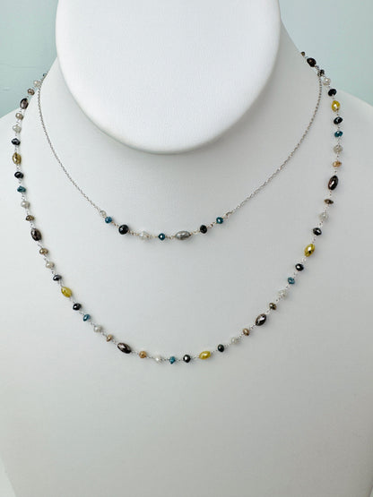 15"-17" Necklace With Blue, Grey, and Black Diamond Beads in 14K White Gold - NCK-805-7ROSDIA14W-MLTI-17-09026