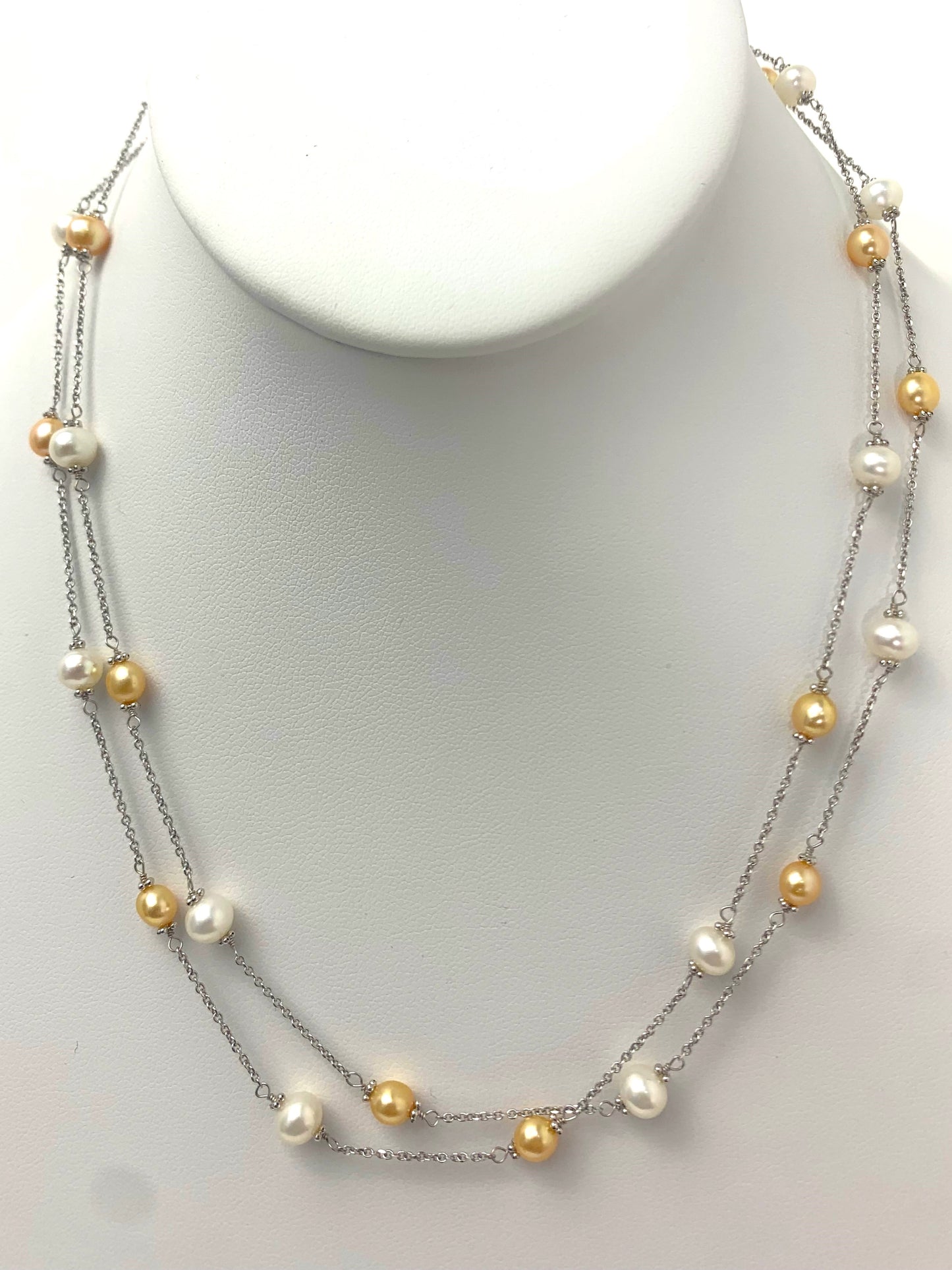 36" Pearl Station Necklace in 14KW - NCK-043-TNCPRL14W-WHYL-36