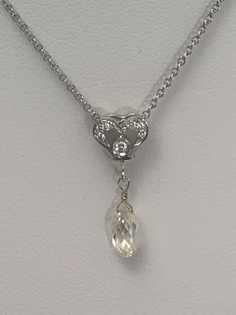 16" Heart Pendant with Briolette Drop in 18KW - NCK-056-DRPDIA18W-WH-16 0.96ctw