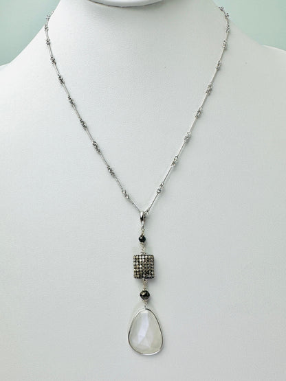 Enhancer Pendant with Moonstone, Black, and White Diamonds in 14k NCK-824-BZGMDIA14WSS-MNBK-00106