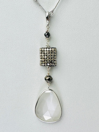 Enhancer Pendant with Moonstone, Black, and White Diamonds in 14k NCK-824-BZGMDIA14WSS-MNBK-00106