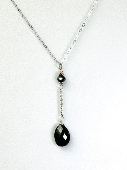 15"-17" Drop Necklace Featuring 2 Black Diamond Beads in 14K White Gold - NCK-826-DRPDIA14W-BK-09058