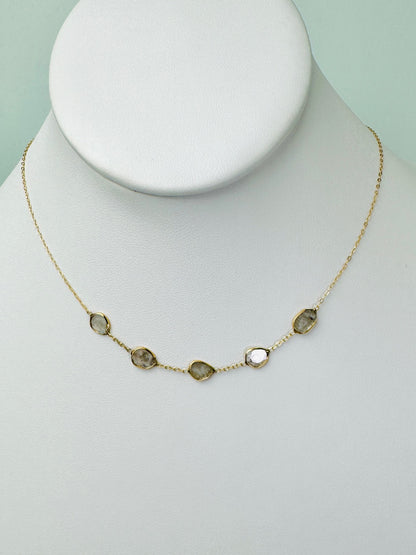 15"-17"  5 Bezel Salt and Pepper Diamond Slice Station Necklace in 14k Yellow Gold - NCK-822-TNCDIA14Y-SP-17-09055