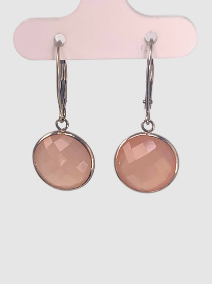 Rose Quartz Round Bezel Earring in 14KW - EAR-034-BZGM14W-RQ