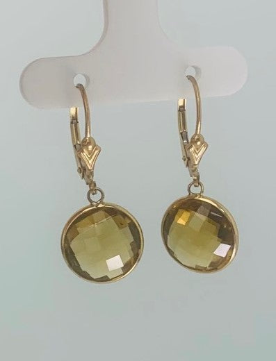 Honey Quartz Round Bezel Earring in 14KY - EAR-037-BZGM14Y-HQ