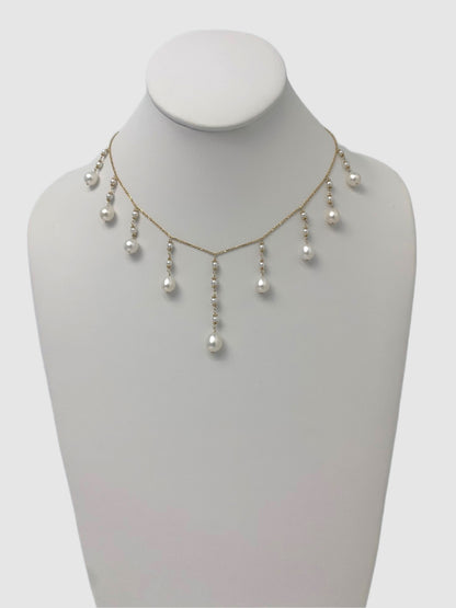 Clearance Sale! 70% off - 15" - 17" White Pearl Cleopatra Necklace in 14KY - NCK-010-CLEOPRL14Y-WH-16