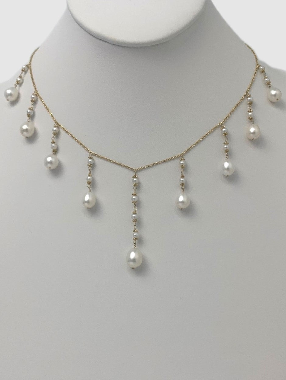 Clearance Sale! 70% off - 15" - 17" White Pearl Cleopatra Necklace in 14KY - NCK-010-CLEOPRL14Y-WH-16