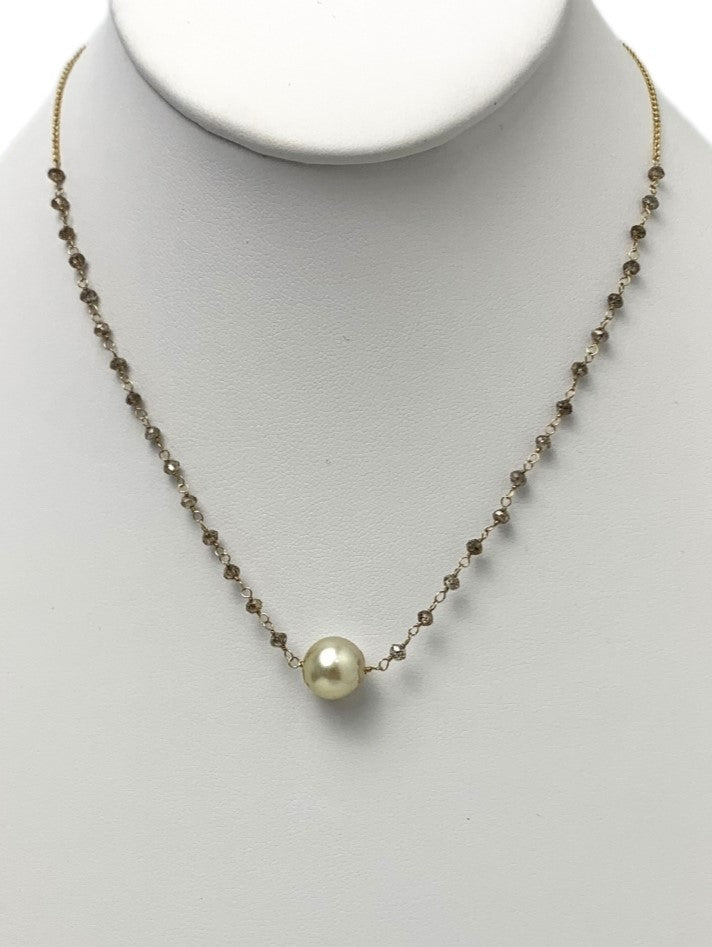16" Gold South Sea Pearl Brown Diamond Rosary Necklace in 18KY - NCK-017-ROSPRLDIA18Y-GLDBRN-16 3ctw