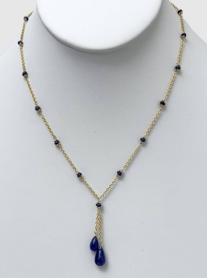 16" - 17" Blue Sapphire Lariat Necklace in 14KY - NCK-020-LARGM14Y-BS-16