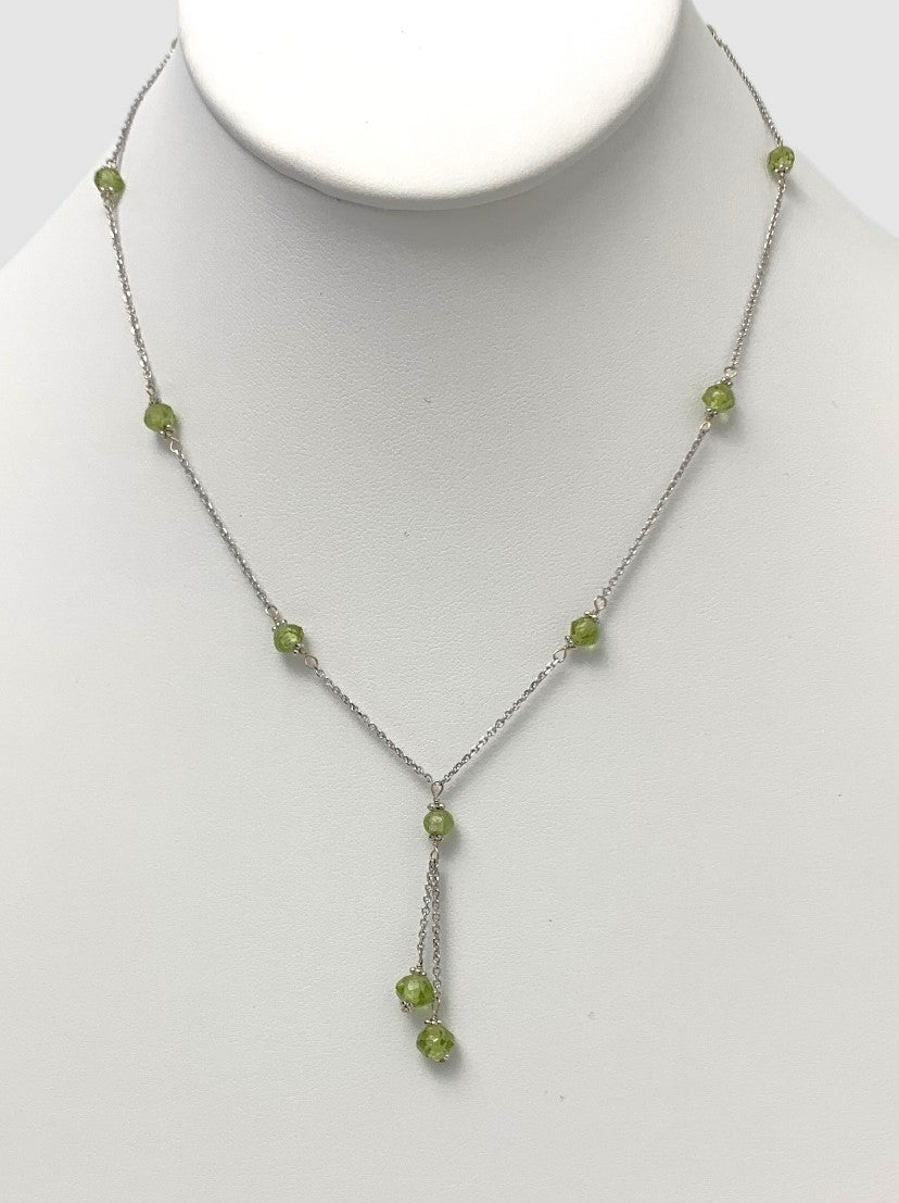16" Peridot Lariat Necklace in 14KW - NCK-020-LARGM14W-PDT-16