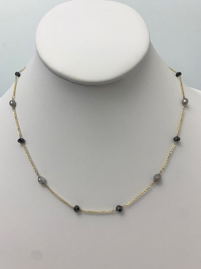 15.5" - 16.5" Black and Grey Diamond Bead Station Necklace in 18KY - NCK-025-TNCDIA18Y-BLKGRY-15.5 5.10ctw