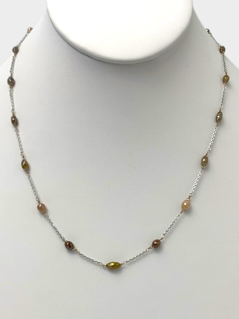 SALE - 18" Multicolor Earth Tone Station Diamond Briolette Necklace in 18KWNCK-028-TNCDIA18W-ERTH-18 8.5ctw