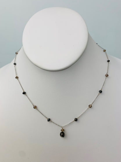 16" Brown and Black Diamond Station Necklace with Brown Diamond Drop in Platinum NCK-053-TNCDIAPLT-BRNBLK-16